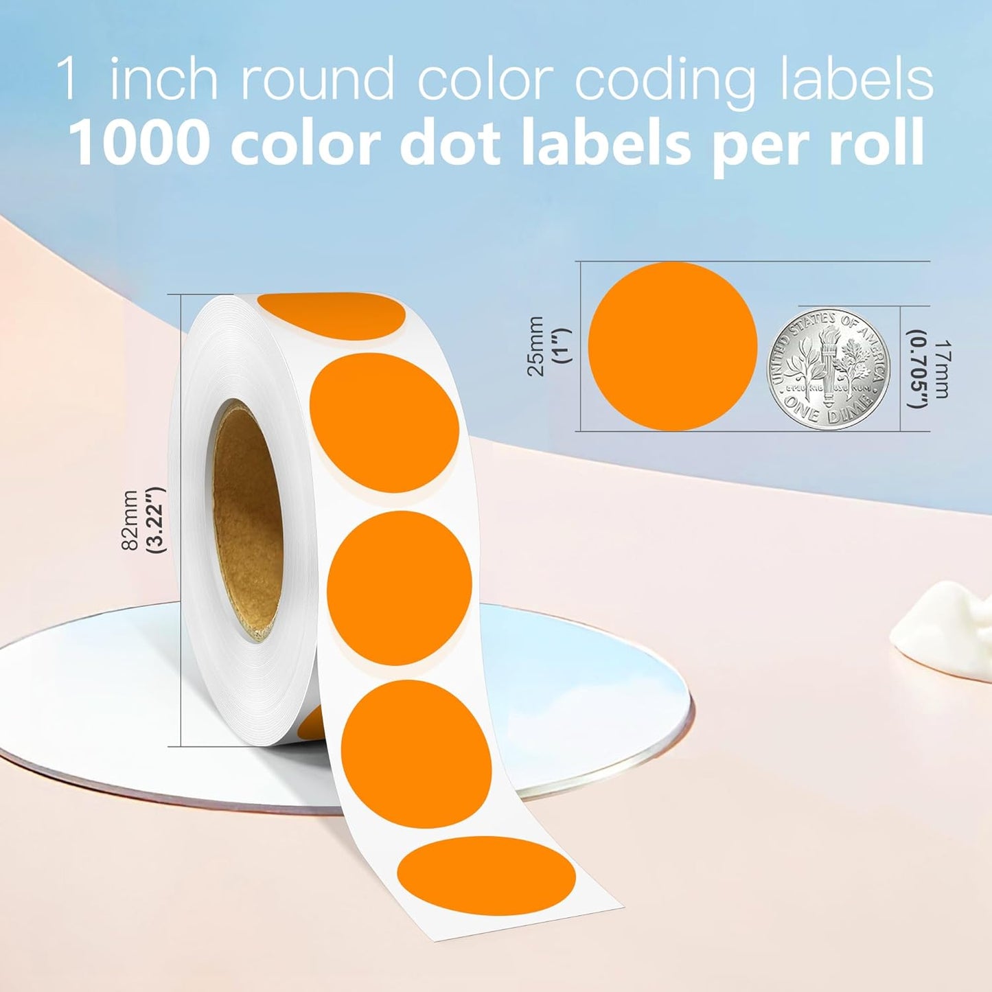 1 Inch Round Color Coding Labels, 1000 Dots Per Roll Orange Color Coded Dot Stickers, Round Color Dot Labels for Organizing, Filing, and Storage