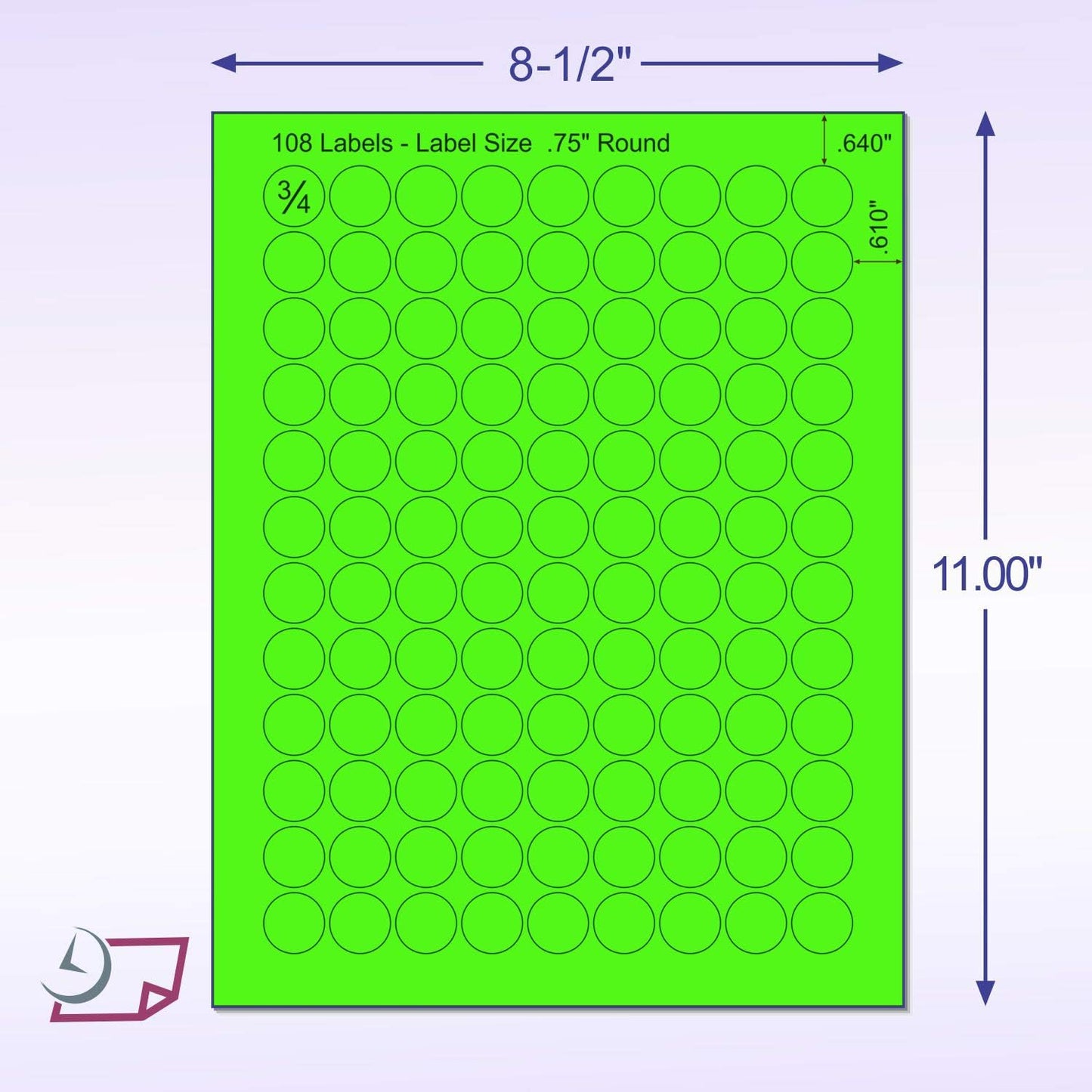 NextDayLabels - 8-1/2 x 11 Neon Color High Light Fluorescent Labels for Laser & Inkjet Printer (Green Fluorescent, 3/4" Round - 108 Per Page | 2700 Labels)
