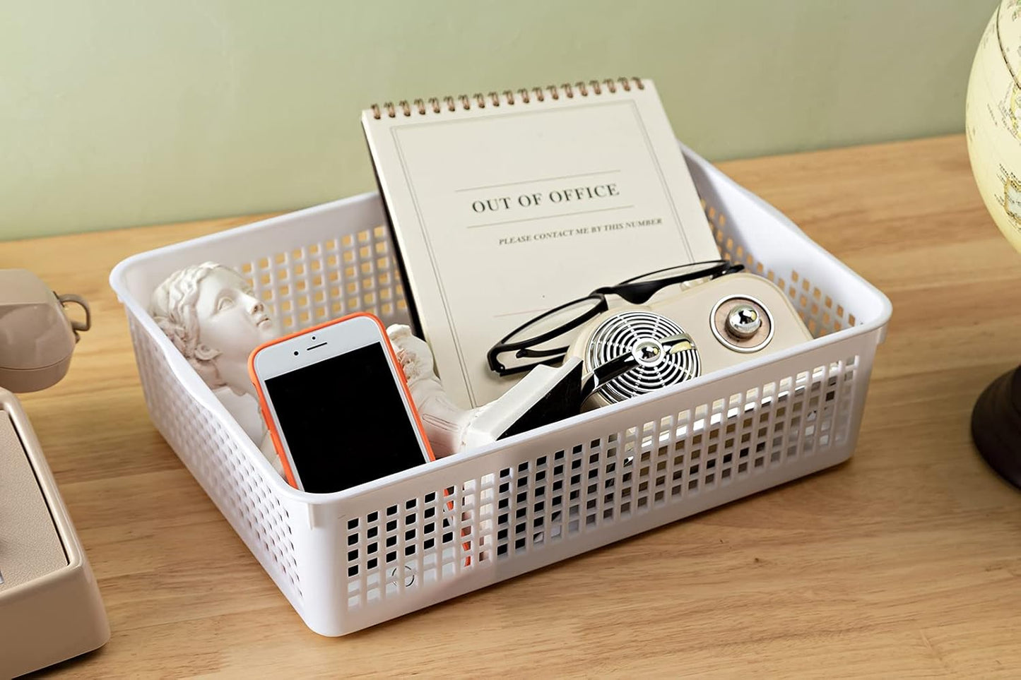 A4 Size Plastic Storage Basket,Desktop File Paper Letter Organizer Tray, 6-Packs (White)