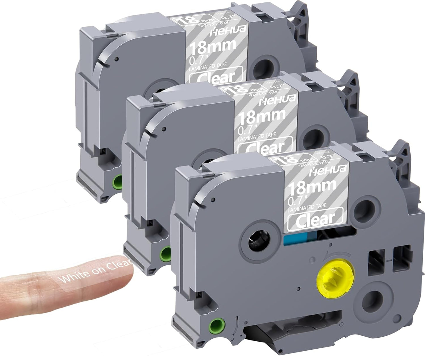 Hehua 18mm 0.7 Laminated Clear Tape Compatible for Brother P-Touch TZe-145 TZe145 TZ-145 TZ145 TZe TZ Label Tape for Ptouch PT D400 D600 P710bt, 3/4'' x 26.2ft White on Clear, 3 Pack