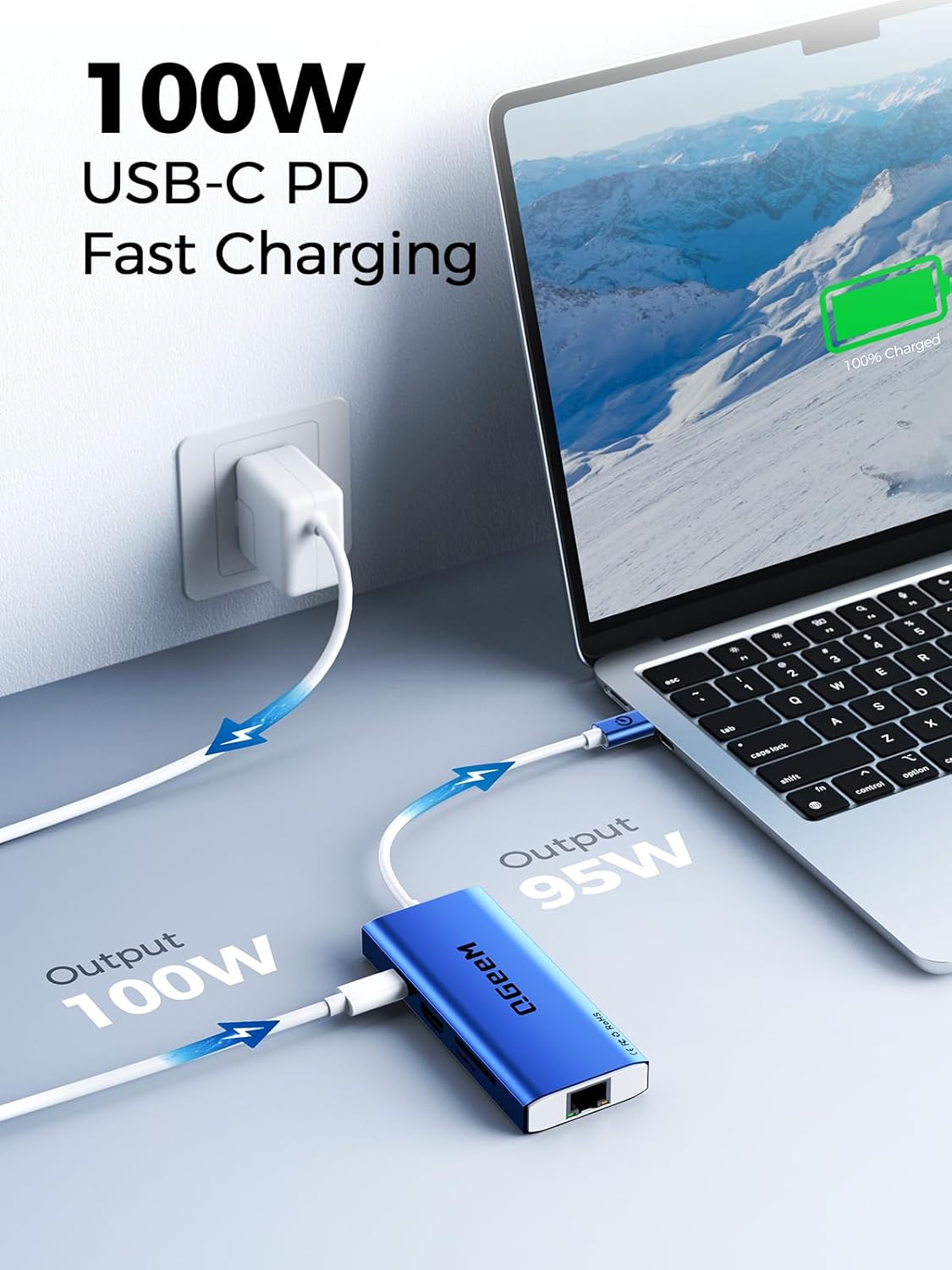 QGeeM USB C Hub Ethernet,9 in 1 USB Type C Hub HDMI Multi-Port Converter Adapter,100W Pd, USB 3.0,SD/TF Card Reader,Compatible for MacBook Pro Air Ipad HP Dell Lenovo Chromebook etc.-Blue