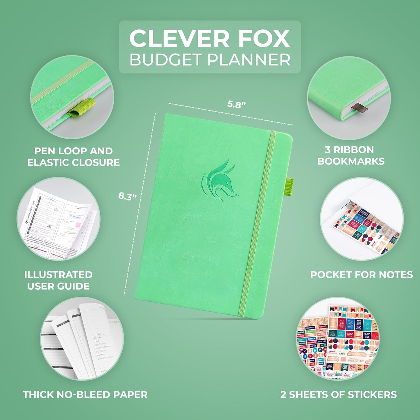 Clever Fox Budget Planner - Expense Tracker Notebook. Monthly Budgeting Organizer, Finance Logbook & Accounts Book, Bill Tracker, A5 (Mint Green)