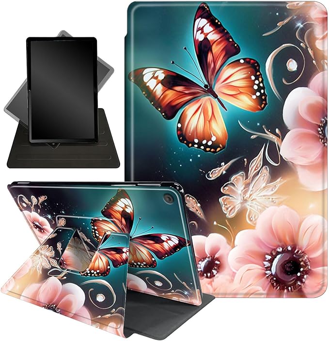 for Kindle Fire 7 case 2019 2017 Release 9th 7th Generation,360 Degree Rotating Stand Smart Protective Cover Case for Amazon fire 7 Tablet 9th/7th Generation,Cute Butterfly Flowers