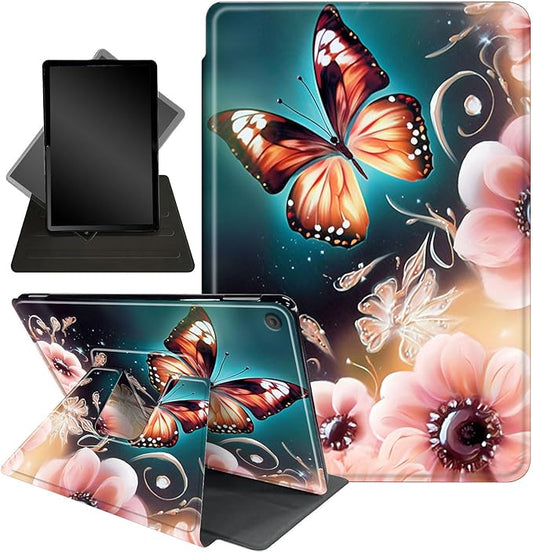 for Kindle Fire 7 case 2019 2017 Release 9th 7th Generation,360 Degree Rotating Stand Smart Protective Cover Case for Amazon fire 7 Tablet 9th/7th Generation,Cute Butterfly Flowers