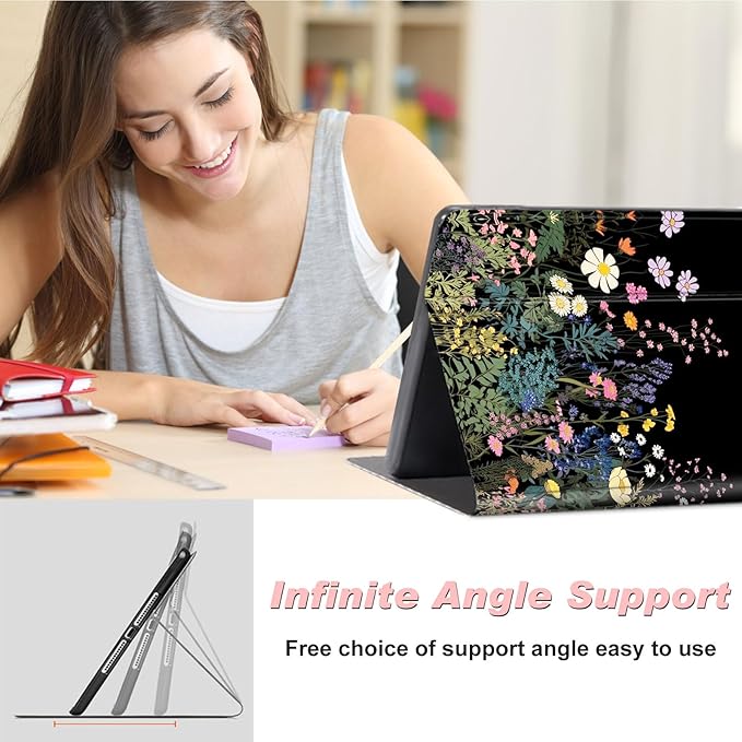 for All-New Kindle Fire 7 Tablet Case (12th Gen, 2022 Release),Slim Lightweight Smart Shell Stand Cover with Auto Wake/Sleep for Amazon Fire 7 Kids Tablet,Midnight Flowers