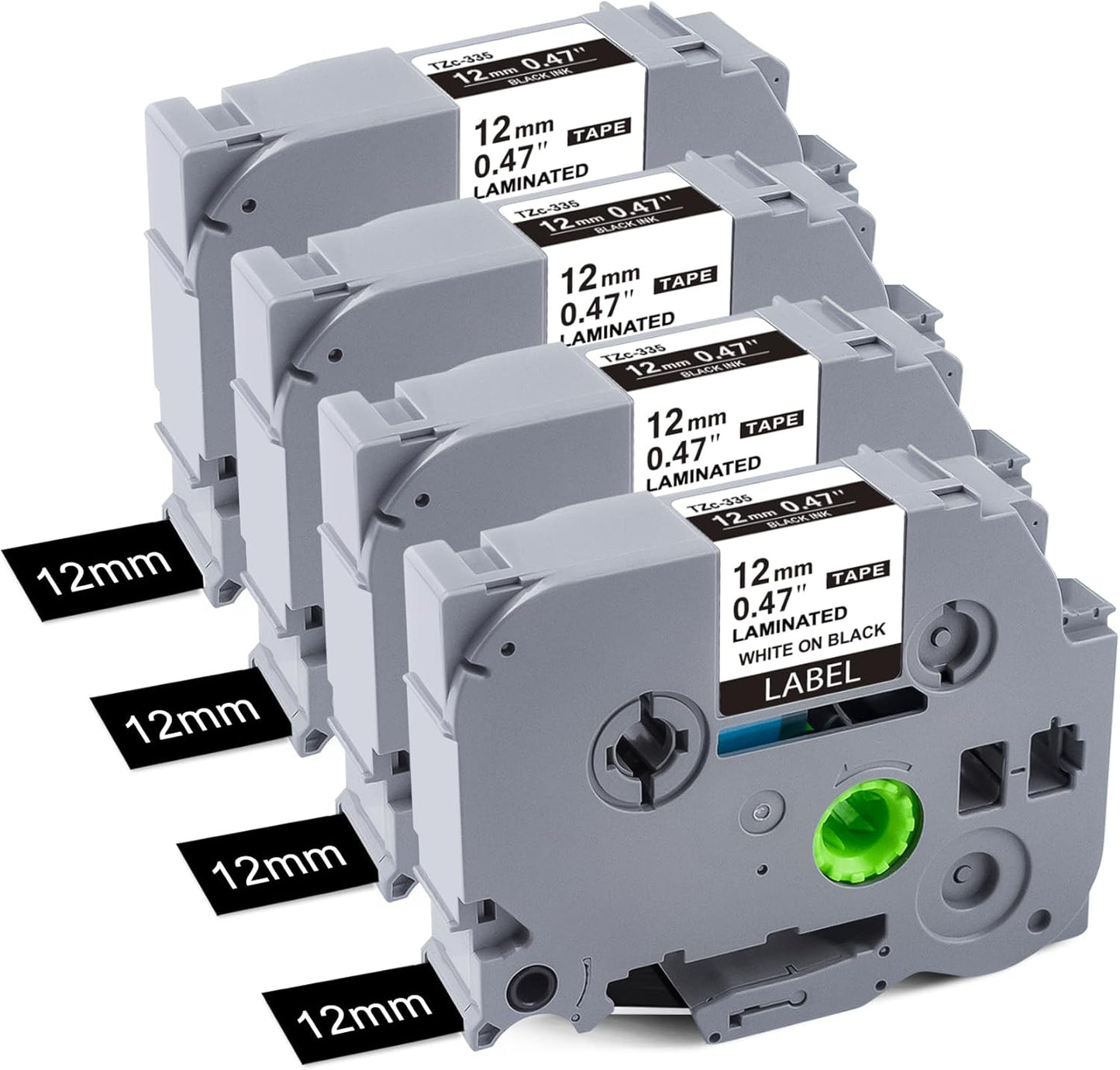 BOYEEZON 4Pack TZe-335 Label Tape Replacement for Brother P Touch TZe-335 Label Tape White on Black TZe TZ Tape 12mm 0.47 Laminated Black Label Maker Tape TZ-355 for Ptouch PTD210 PTD400 PTD410 PTD600