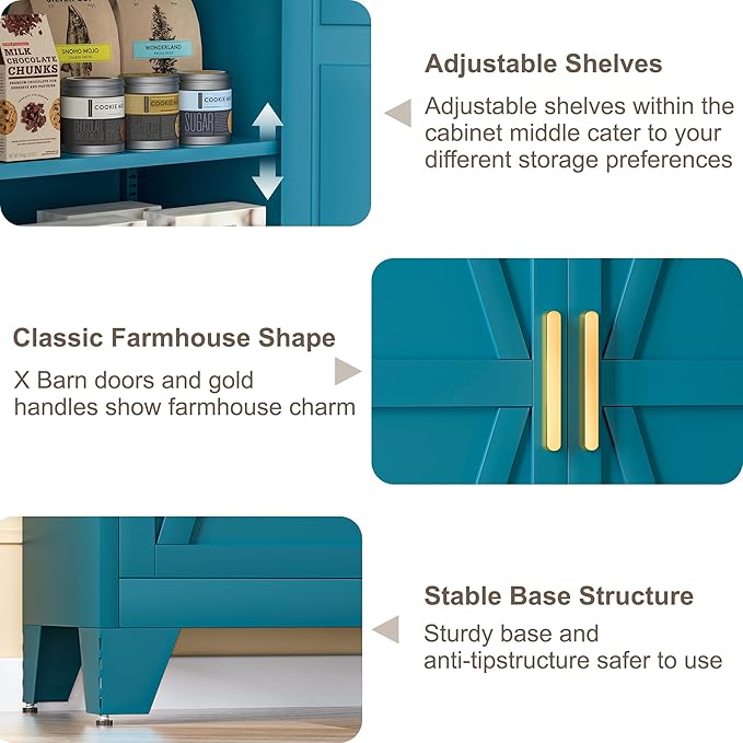 71H Tall Metal Storage Cabinet with 2 Doors and 5 Shelves,Farmhouse Storage Cabinet with Barn Doors,Pantry Storage for Home,Office,Bathroom,Dining Room,Kitchen(Blue)