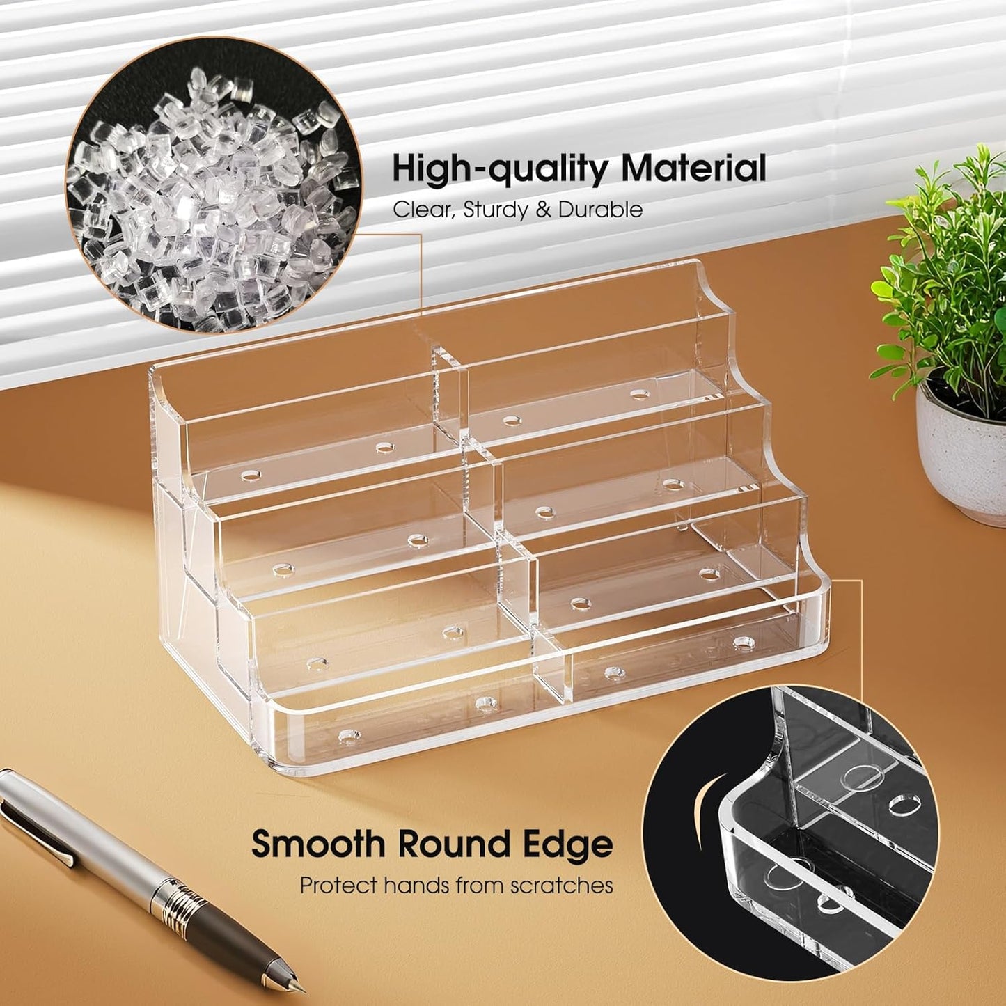 MaxGear Acrylic Business Card Holder for Desk Multiple Business Card Holders, Premium Cards Stand, Clear Plastic Cards Display Holder with 4 Tier for Exhibition, Home and Office, 8 Pocket, 8 Pack
