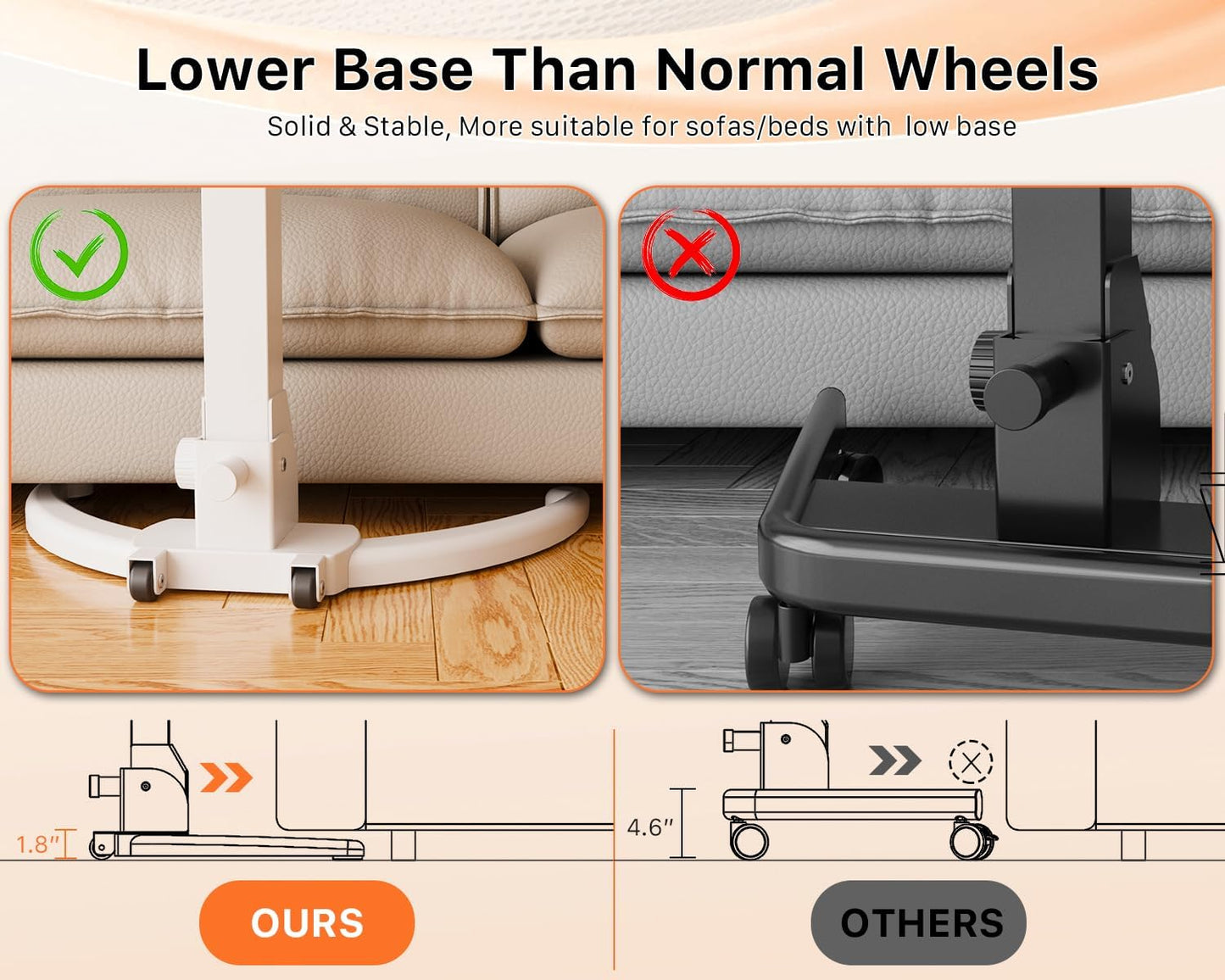 JOY worker Foldable Mobile Standing Desk, Pneumatic Height Adjustable Sit Stand Desk, 90° Tiltable Rolling Laptop Desk, Portable Cart with Wheels Non-Slip Mat for Home Office, Holds Up to 22lbs