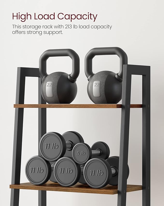 VASAGLE Ladder Shelf, 4-Tier Bookshelf, Storage Rack, Bookcase with Steel Frame, for Living Room, Home Office, Kitchen, Bedroom, Industrial Style, Rustic Brown and Ink Black ULLS44X