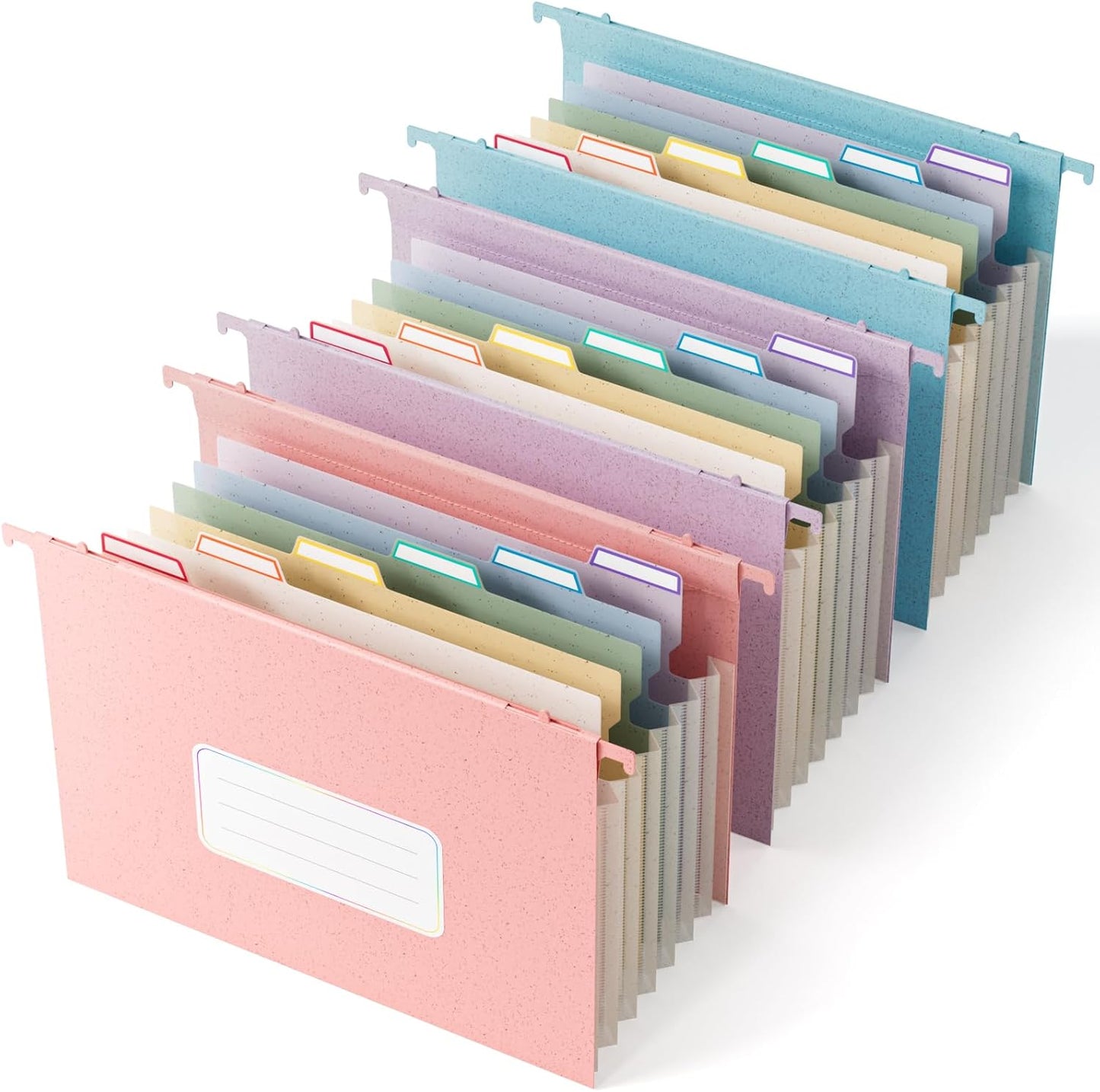Wheat Straw Expanding Hanging File Folders, File Organizer, 1.2" Accordion Pockets, Large Capacity, Letter Size for Filing Cabinet, 100% BPA Free, Healthy Living-3 Packs-Pink&Bule&Purple