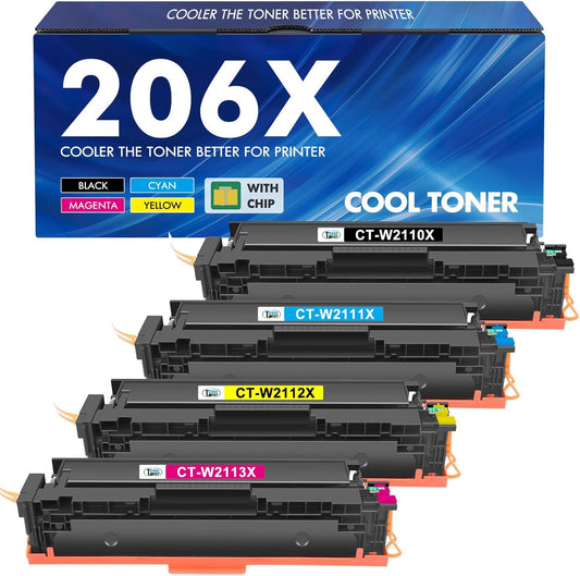206X 206A Toner Cartridges 4 Pack High Yield M283fdw M255dw Set Compatible Replacement for HP 206X 206A Color Laserjet Pro MFP M283cdw M283 M255 Printer Ink (with Chip) (Black Cyan Yellow Magenta)