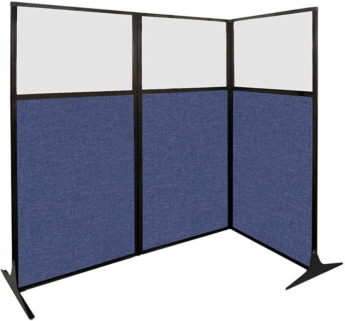 Versare Office Workstation Screen | Portable Wall Divider | Modern Cubicle | Freestanding Privacy Screen | Flexible Work Space | 3 Panels | 99" Wide x 70" Tall Dark Gray SoundSorb Panels with Window