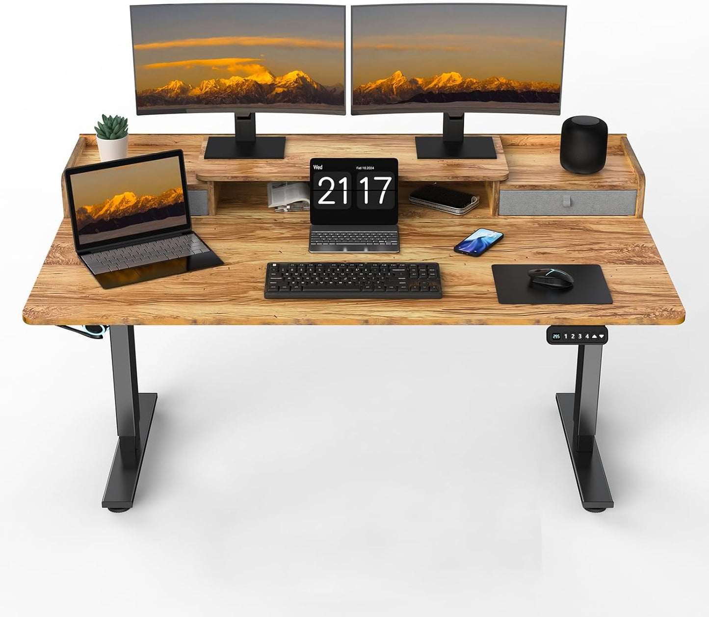 63 x 30 Inch Electric Standing Desk with 2 Drawers, Adjustable Height Widened Stand Up Desk with Storage, Sit to Stand Ergonomic Workstation for Home Office, Light Rustic