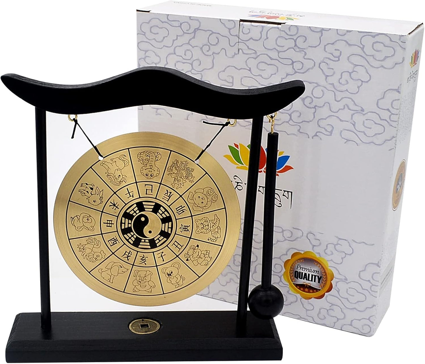 Feng Shui Brass Gong Desktop Zen Art for Fortune + Free Red String Bracelet H1304
