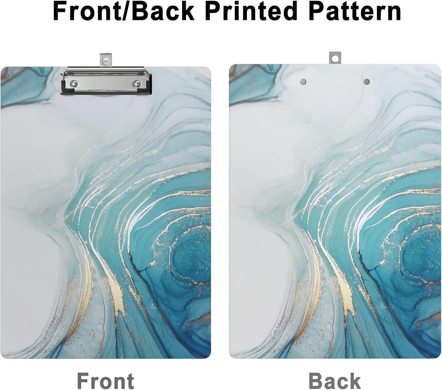 Clipboard Design Decorative Wood A4 Letter Size Clip Boards for Classroom Office, Standard Size 9" x 12.5" with Low Profile Metal Clip - Light Blue Marble