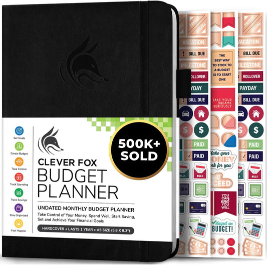 Clever Fox Budget Planner - Expense Tracker Notebook. Monthly Budgeting Organizer, Finance Logbook & Accounts Book, Bill Tracker, A5 (Black)