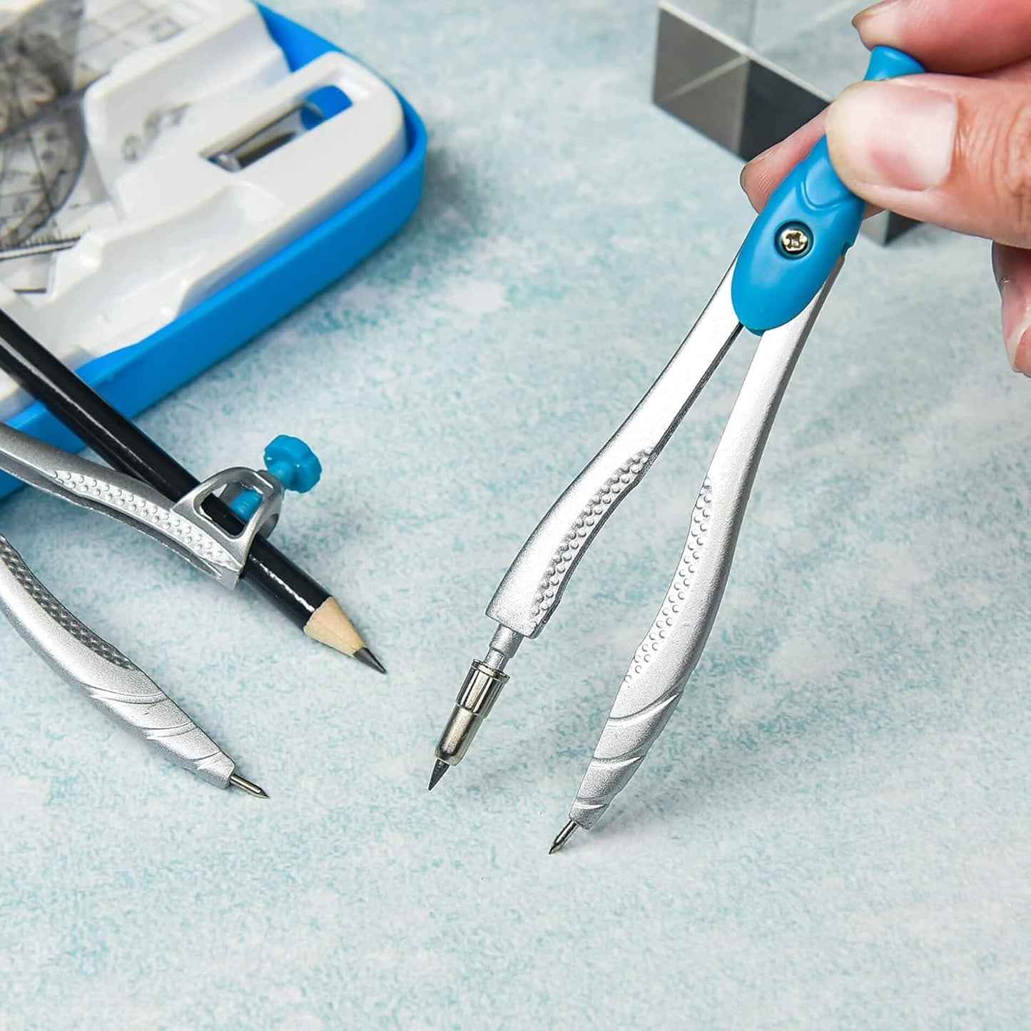 Lifreer Geometry Set,10 Pcs Protractor and Compass Set, Math and Ruler Set for Students, Class Supplies, and School - Essential Compass Geometry Tools for Precision and Quality (Blue)