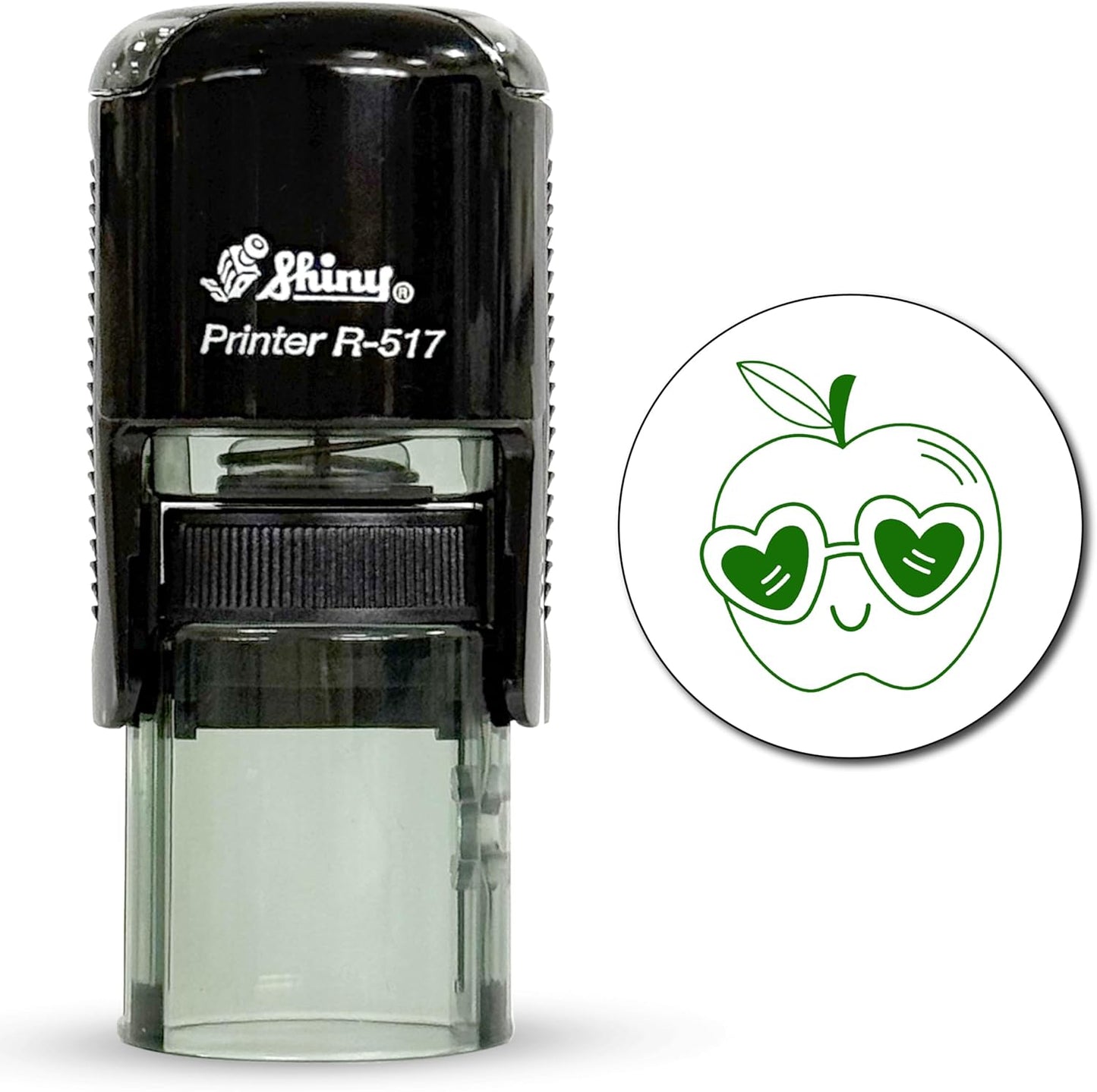 Shiny Cool Apple Teacher Stamp, Round Self Inking Stamp for Classroom, Green Ink