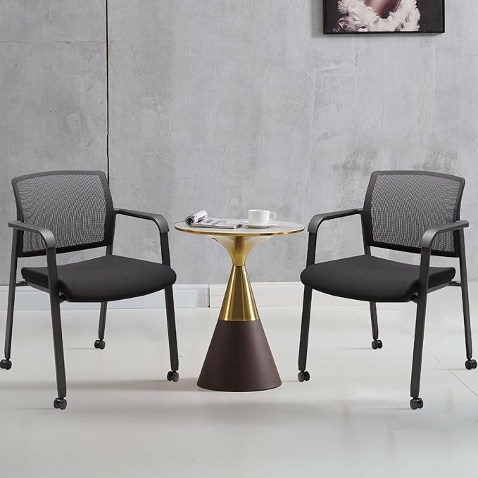 CLATINA Mesh Back Guest Reception Arm Chairs with Wheels, Waiting Room Chairs with Upholstered Fabric Seat and Ergonomic Lumbar Support for Office