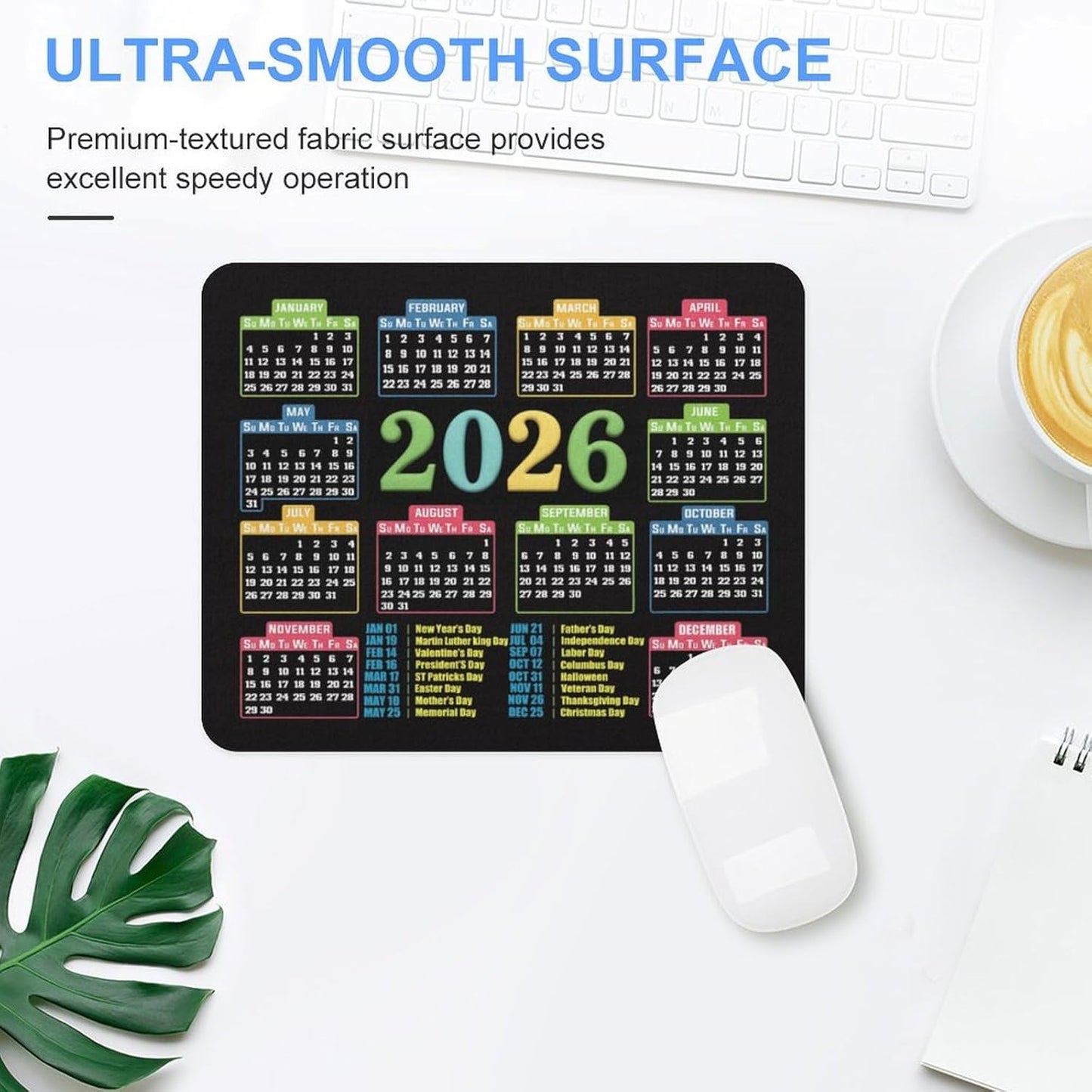Mouse Pad 2026 Calendar,Computer Mouse Pads Calendars Non-Slip Rubber Desk Mat Mousepad Gaming Office Keyboard Mat (9.45x7.87 in) (Color Black)