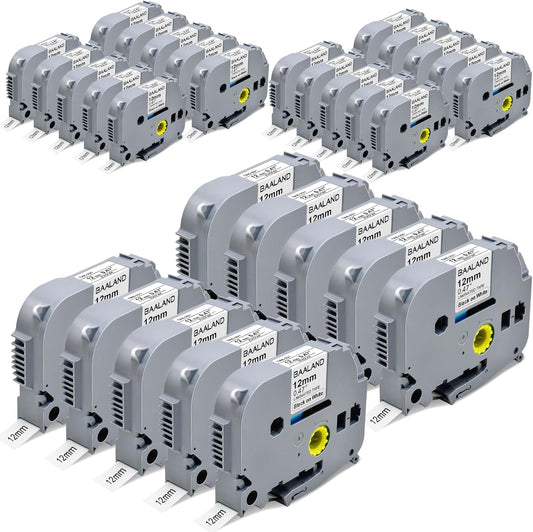 30-Pack Label Maker Tape TZe231 12mm 0.47 Inch Laminated White Tz Tape Replacement for Brother P Touch Label Maker Tape Compatible for Label Maker PT D210 D220 D200 H100 D400 1280, Black on White