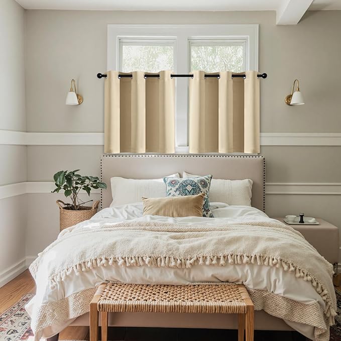 MIULEE Short Curtains for Windows - Cream Beige Blackout Half Window Curtains Thermal Insulated Privacy Drapes for Kitchen Bedroom Bathroom Grommet Top Small Basement Tiers W40 x L36 Inch 2 Panels