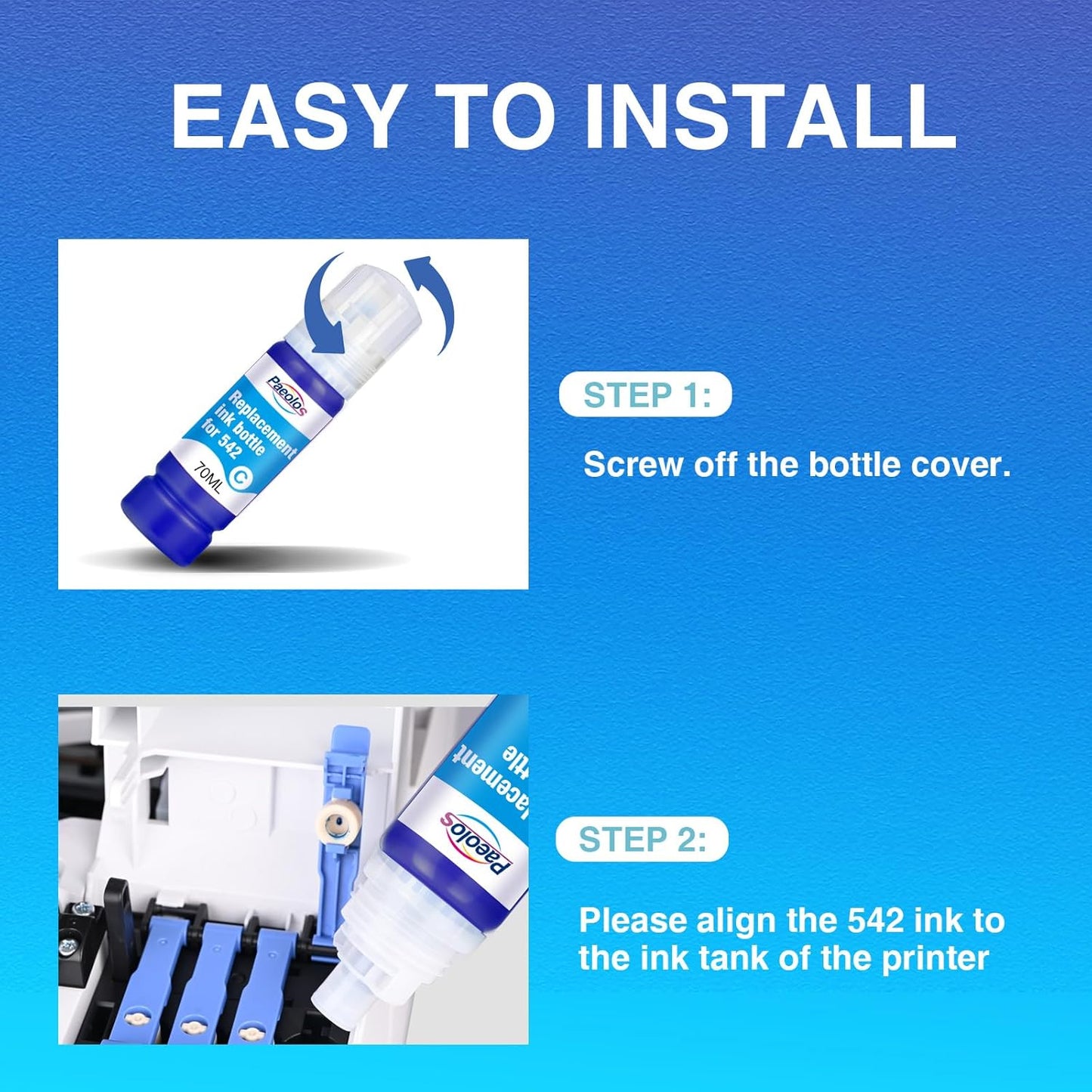 Compatible for 542 Ink Refill Bottles ET-5850 ET-5800 ET-16600 Replacement for 542 Ink Refill Bottles Work for ET-5800 ET-5850 ET-5880 ET-16600 ET-16650 ET-5150 ET-5170 ET-5180 (140ml BK, 70ml CMY)
