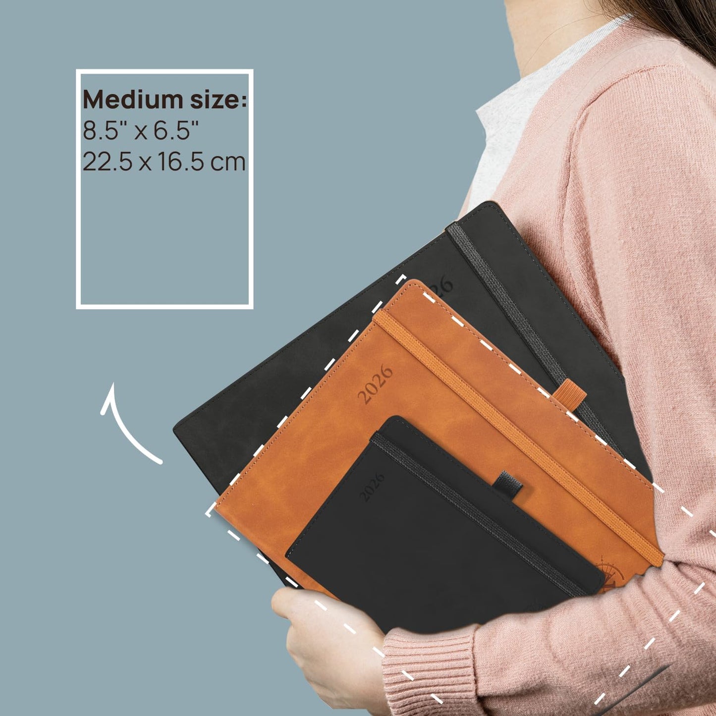 POPRUN Weekly Planner 2026 (Medium 6.5" x 8.5") Calendar 12 Months Notebook with Horizontal Layout, Leather Soft Cover, Monthly Tabs, Inner Pocket, 100GSM Thick Paper, Pen Holder - Petrol Green