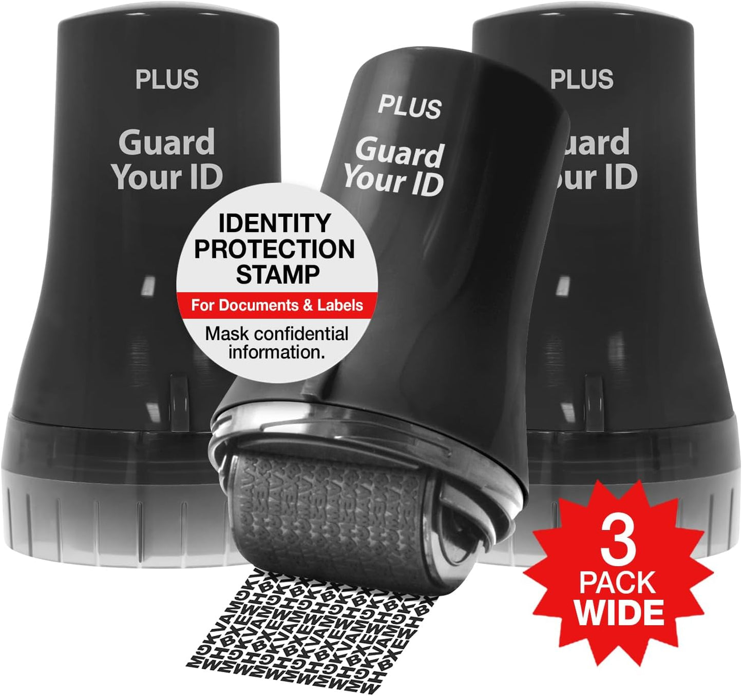 Wide Advanced Confidentiality Roller Stamp by Guard Your ID for Personal Information Concealment, As Seen on TV (3-Pack, Black)