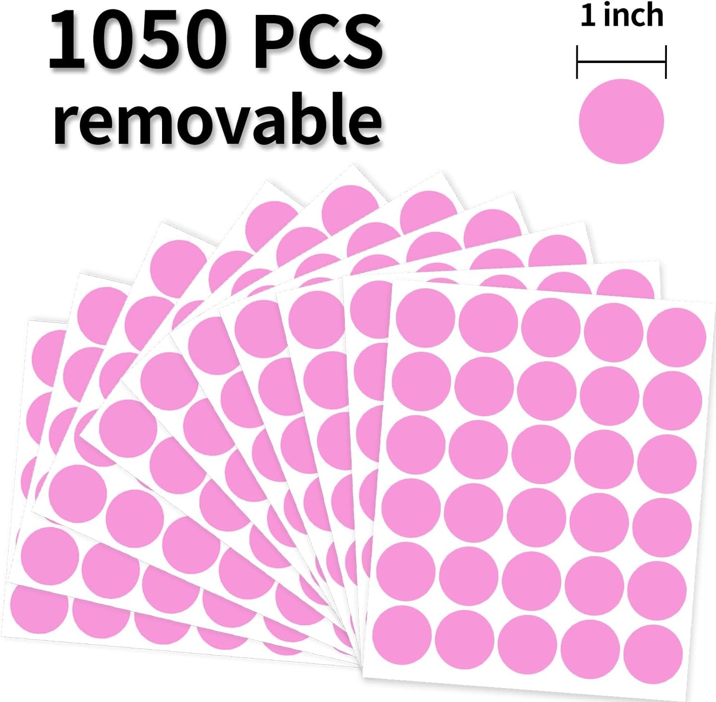 1 Inch Removable Color Code Dot Sticker Round Labels,Garage Sale Stickers Price Tags Label Blank Yard Sale Circle Dot Stickers Removable Writable Not Blurry (1050 Pack,Pink)