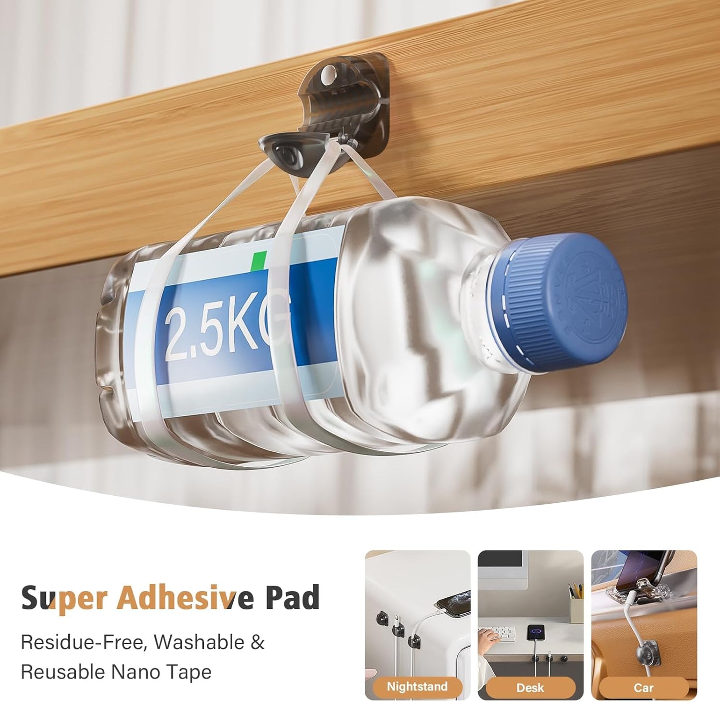 Cord Holder Organizer 6 Pack, [1-Handed-Operation] Magnetic Cable Clips, Phone Cord Clips Holder with 2 Extra Reusable Strong Adhesive for Nightstand Desk Car Workspace Office Accessories, Clear Black