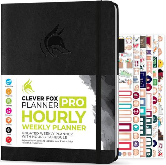 Clever Fox Planner PRO Schedule – Undated Weekly & Monthly Life Planner with Time Slots, Appointment Book & Daily Organizer, A4 (Black)
