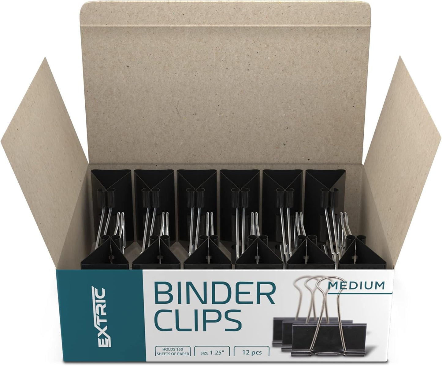 Binder Clips - 24 Medium Binder Clips, 1.25 Inch Black Paper Clamps, File Clip for Home, Office and School Supplies
