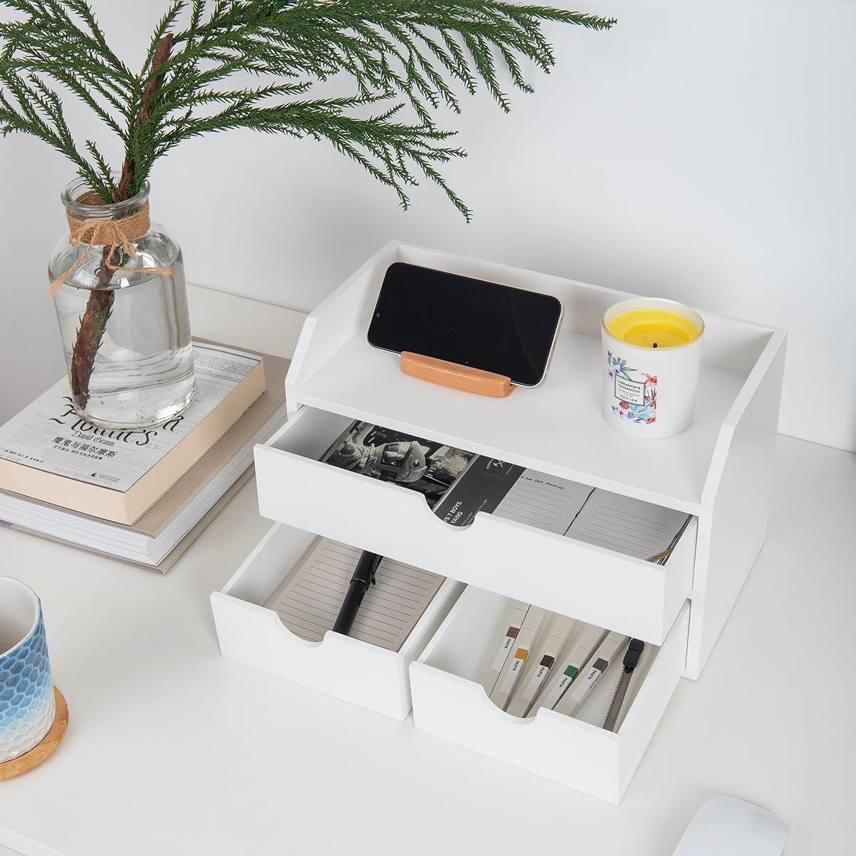 ZGZD Elegant Wooden Desk Organizer with 3 Drawers – Premium Tabletop Office Supplies Storage for Home & Office – Stylish, Space-Saving, Multi-Functional Desk Accessories