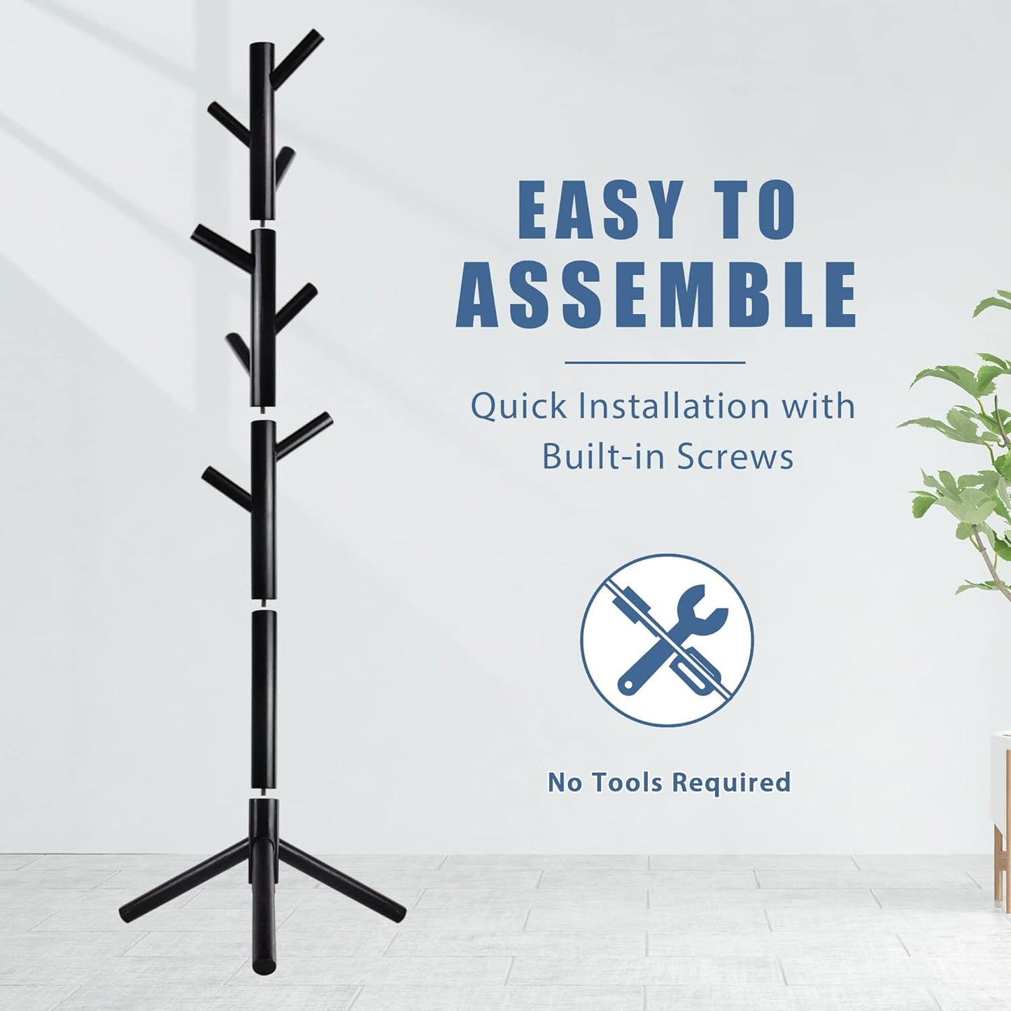 Haddockway Wooden Coat Rack Stand with 8 Hooks New Zealand Pine 3 Adjustable Coat Standing Tree Easy Assembly for Coats, Hats, Scarves and Handbags for Entryway, Hallway, Bedroom, Office,2 PCS