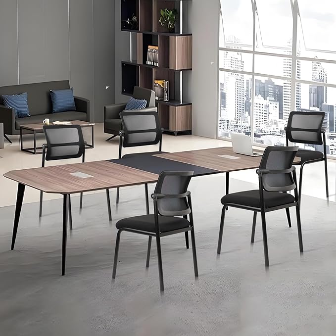 CLATINA Stacking Armless Office Waiting Room Chair with Adjustable Backrest, Stackable Mesh Guest Reception Desk Chairs with Ergonomic Lumbar Support for Conference Lobby Side School, Black, 8 Pack