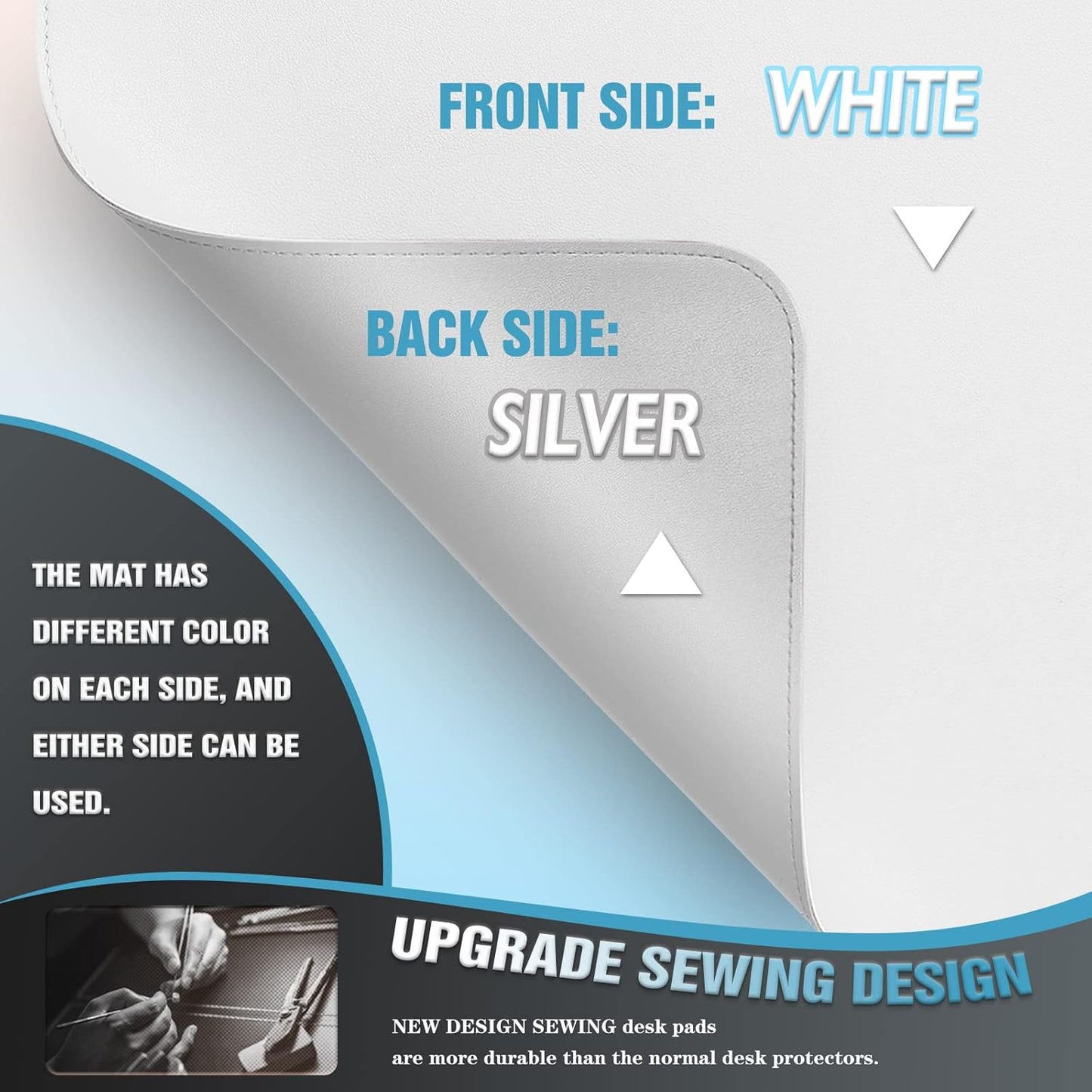 K KNODEL Desk Mat, Blotter, Dual-Sided Office Desk Pad, Waterproof Desk Mat for Desktop, Desk Blotters, PVC Leather Pad Protector (White, 23.6" x 13.8")