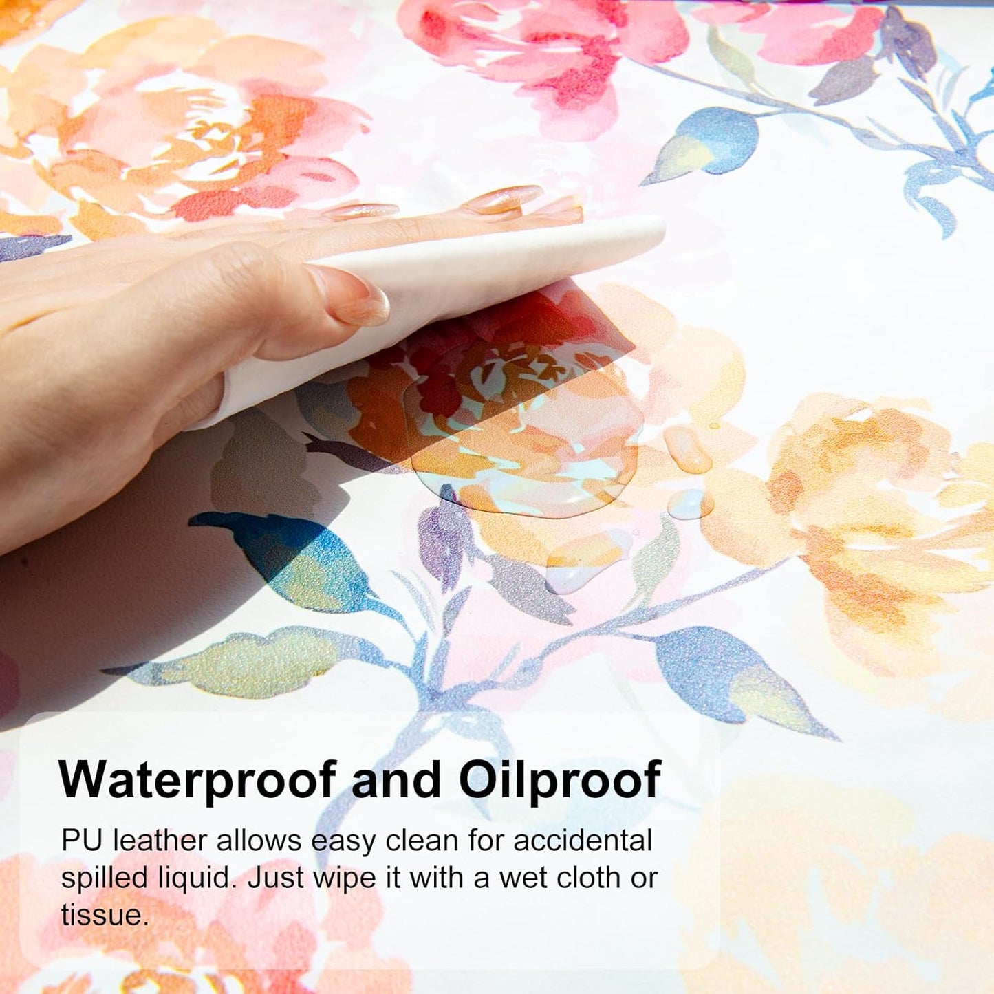 QIYI Floral Mouse Pad, Watercolor Flowers Desk Mat for Desktop, Women Girls Office Décor Accessories, PU Leather Waterproof Gaming Mousepad, Pink Yellow Peonies Desk Pad Computer Mat, 31.5" x 15.7"