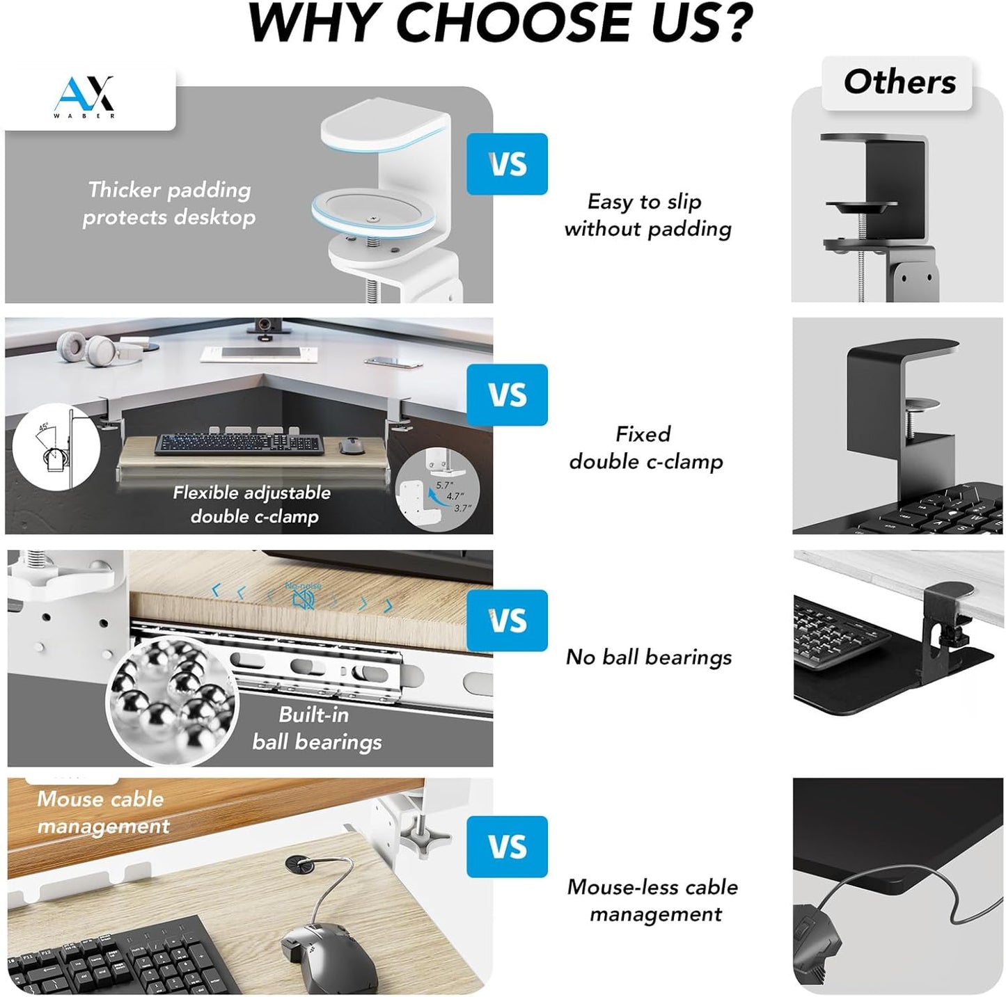Keyboard Tray Under Desk Pull Out with Extra Sturdy C Clamp Mount System, 27.3 (32.5 inch Including Clamps) x 11 Inch Slide-Out Platform Computer Drawer for Typing Grain AX01WG01
