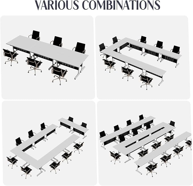 4Pack Conference Room Table, Folding Conference Table for Office Classroom, Mobile Training Tables with Casters Silent Wheels, Large Rectangular Convertible Modular Seminar Tables (L63in)