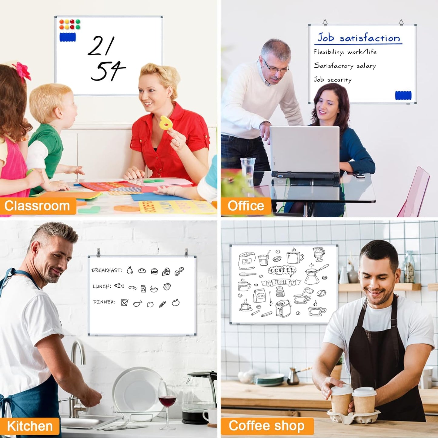 H-Qprobd Magnetic Whiteboard 24" x 18" Dry Erase White Board for Wall, Hanging Mounted Whiteboard with Aluminum Marker Tray