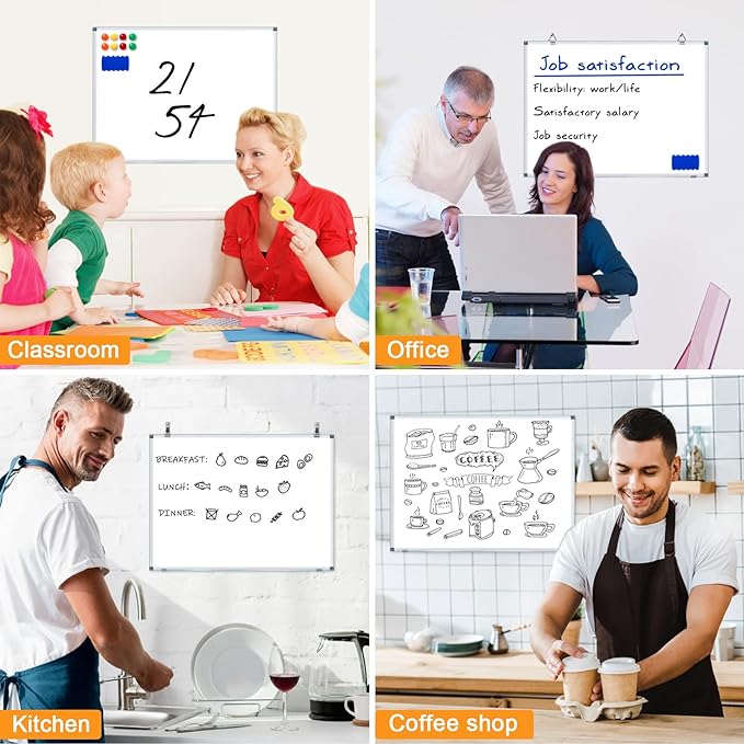 H-Qprobd White Board Dry Erase Whiteboard for Wall, 18"x24" Hanging Wall Mounted Magnetic Whiteboard Aluminium Frame for Home, Office, School, Kitchen