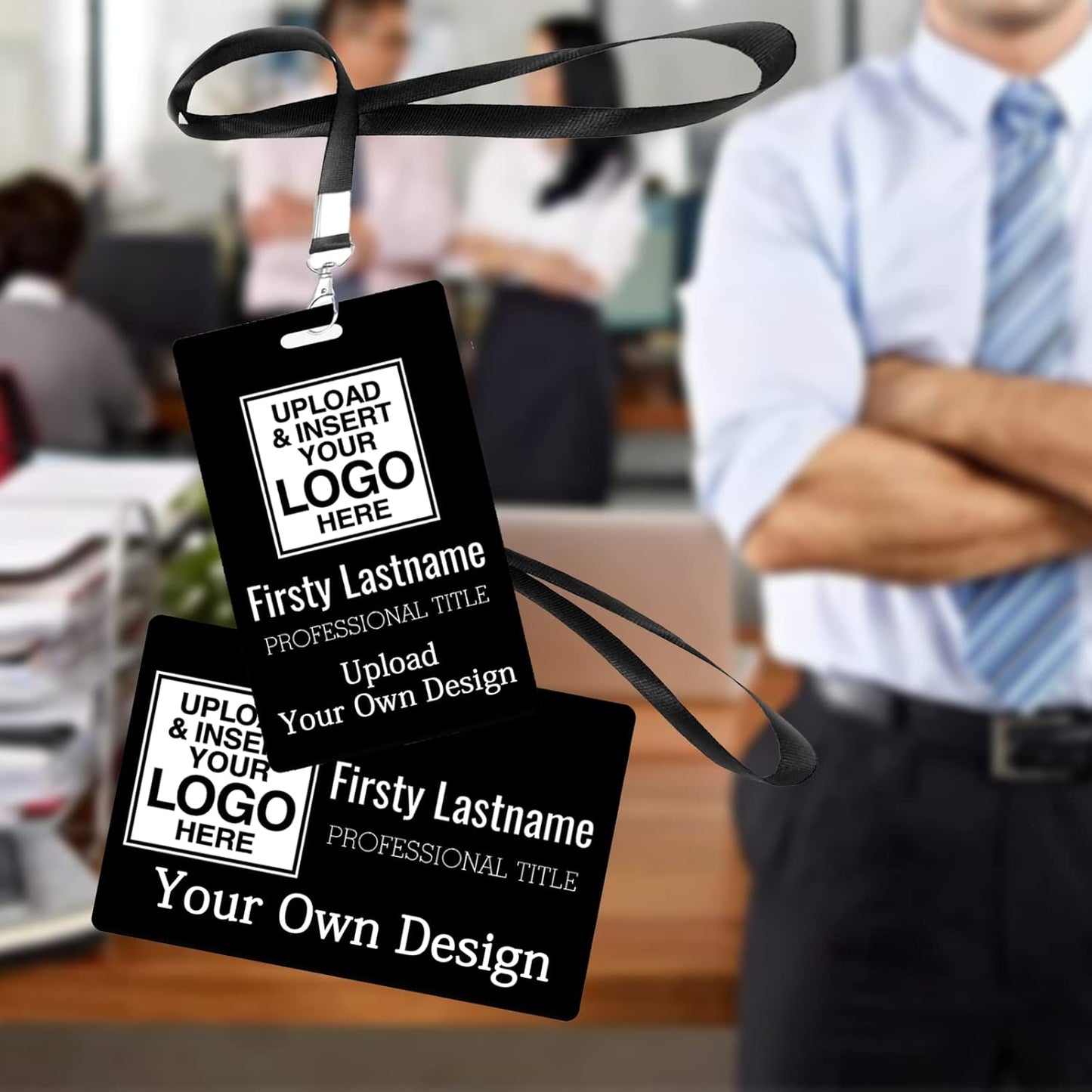 Custom Id Badge, Personalized Employee Photo Identification Card with Lanyard, Durable ID Card for Office Worker Doctor Nurse Student-Vertical-Add Your Design