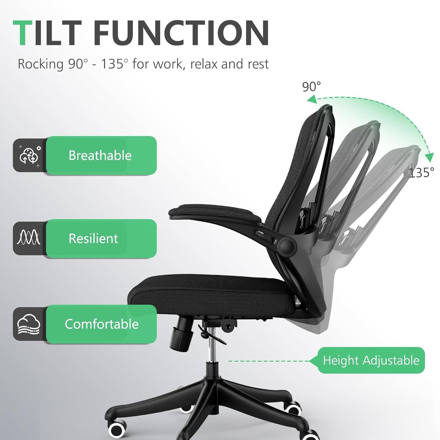 Executive Office Chair, Ergonomic Comfort Home Desk Chair, Mid Back Gaming Chair with Wheels, Adjustable Height, Lumbar Support, Flip-up Armrest with 350LBS Capacity