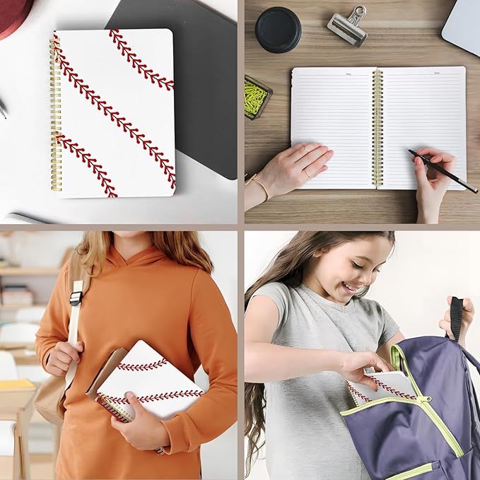 Cute Spiral Notebook journal B5 Aesthetic Pretty Design for Women Girls Kawaii with Pocket, 10 x 7.2 inch, Lined, Baseball