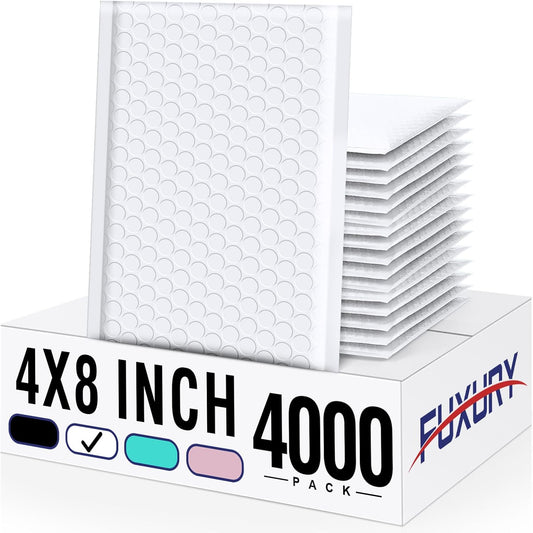 Fuxury White Bubble Mailers 4x8" 4000 Pack, Waterproof Padded Envelopes Self Seal Bubble Envelopes, Padded Mailers for Small Business, Envelope Mailers Usable Size 4x7"