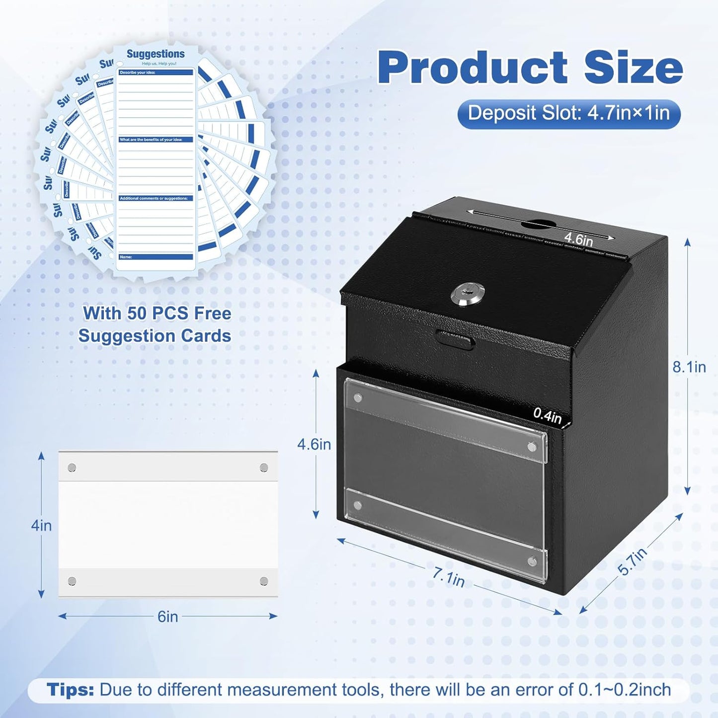 xydled Suggestion Box with Key Lock Magnetic Acrylic Sign Holder, Metal Donation Ballot Drop Box with Slot Tip Jar for Office, Fundraising, Church, School, 8.1'' x 7.1'' x 5.7'', Black