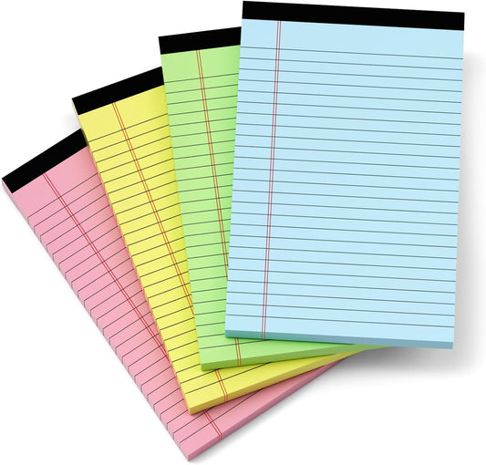 Colored Legal Pads 5x8, 4 Pack, Lined Note Pads 5x8 College Ruled, Note Paper 5x8, Pink Notebook Paper 5x8 Colored Notepads, Pink Legal Pads 5x8 Lined Paper, 80 GSM Pastel Pads of Paper, 30 Sheets/Pad