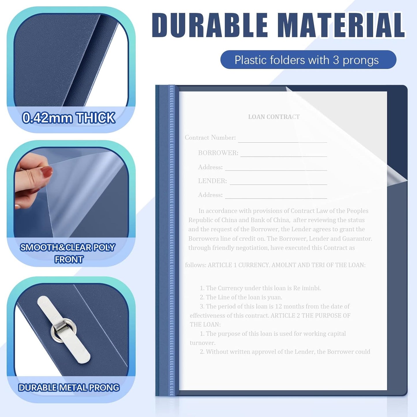 Teling 72 Pack Clear Front Report Covers Bulk Business Report Covers Plastic Presentation Folders Resume Portfolio Folder Paper Binder with 3 Prongs for Presentation Document School Office (Navy Blue)